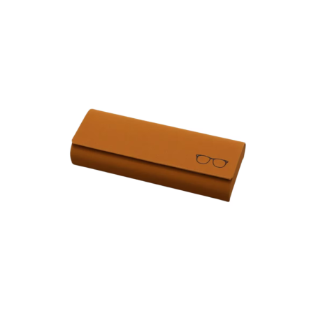 Toc pentru ochelari, Premium Case, Rigid, Metal, Piele ecologica, 15.6 x 6 x 3 cm, Maro deschis