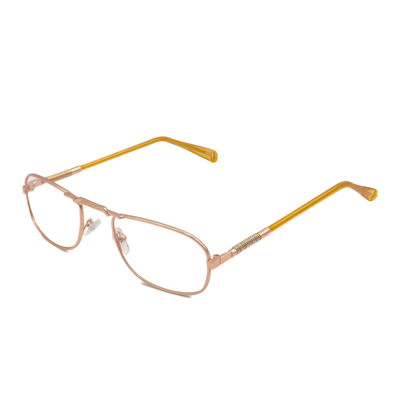 Ochelari de vedere cu lentile din plastic, rama metalica si balamale cu arcuri metalice P386 Aurii